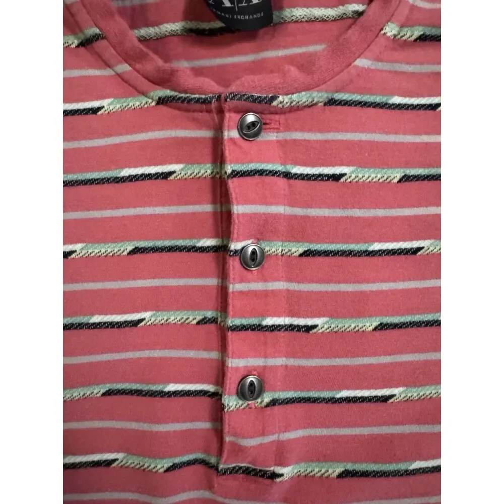 80s Saved By The Bell Inspo striped Armani Exchange Three-Button Henley Mens XS - Picture 3 of 7